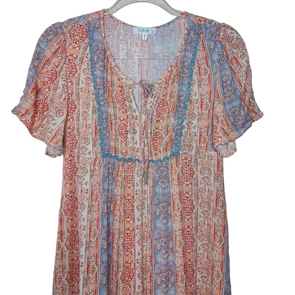 Calista Collection Boho Paisley Print Empire Waist Tiered Midi Dress - Picture 2 of 9